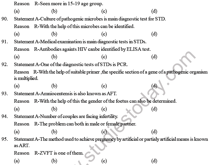 NEET Biology Reproductive Health MCQs Set B Multiple Choice Questions